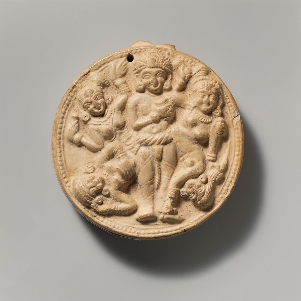 Auspicious Emblem with Five Revelers, Double-molded terracotta, India (Uttar Pradesh) 