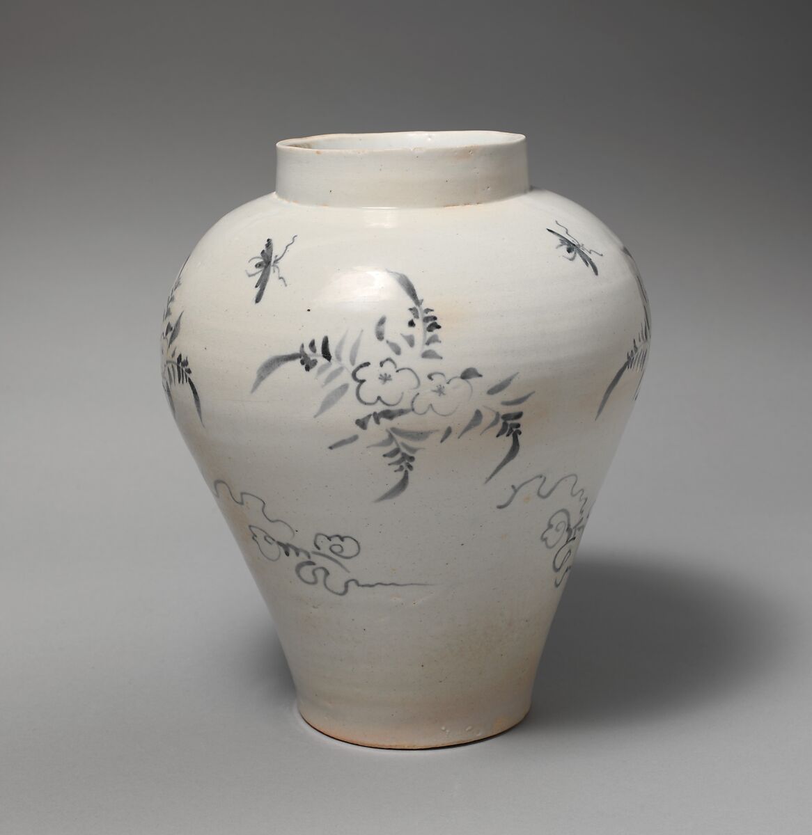 Jar decorated with flowers and insects, Porcelain with underglaze cobalt-blue design, Korea