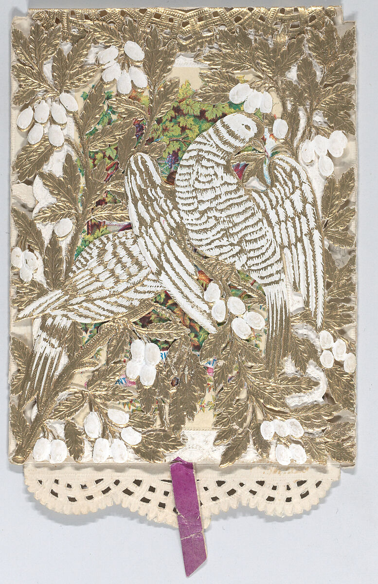 Valentine, Anonymous, Cameo-embossed, open-work lace paper, lithography, watercolor, thread 