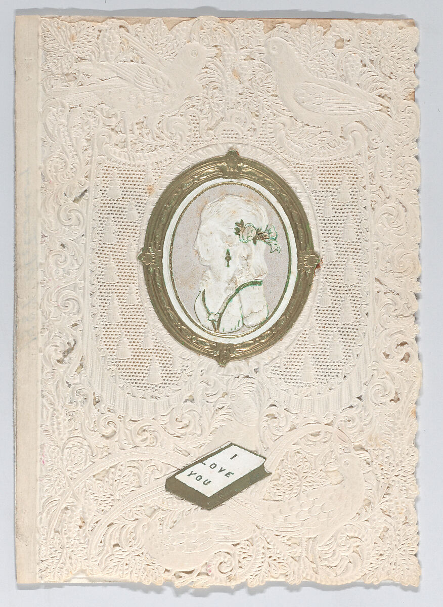 Valentine, Anonymous, Cameo-embossed, open-work lace paper, lithography, watercolor 