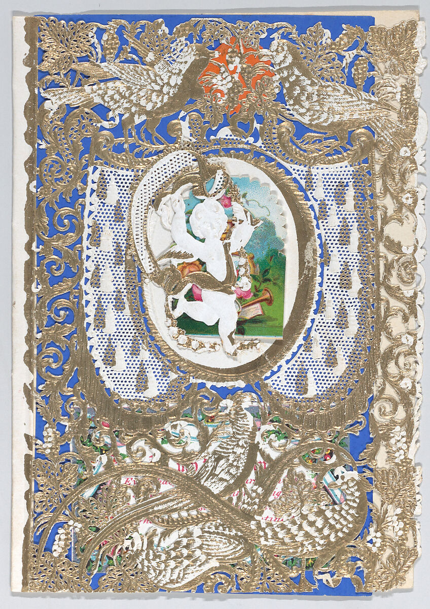 Valentine, Anonymous, Cameo-embossed, open-work lace paper, chromolithography, colored paper. 