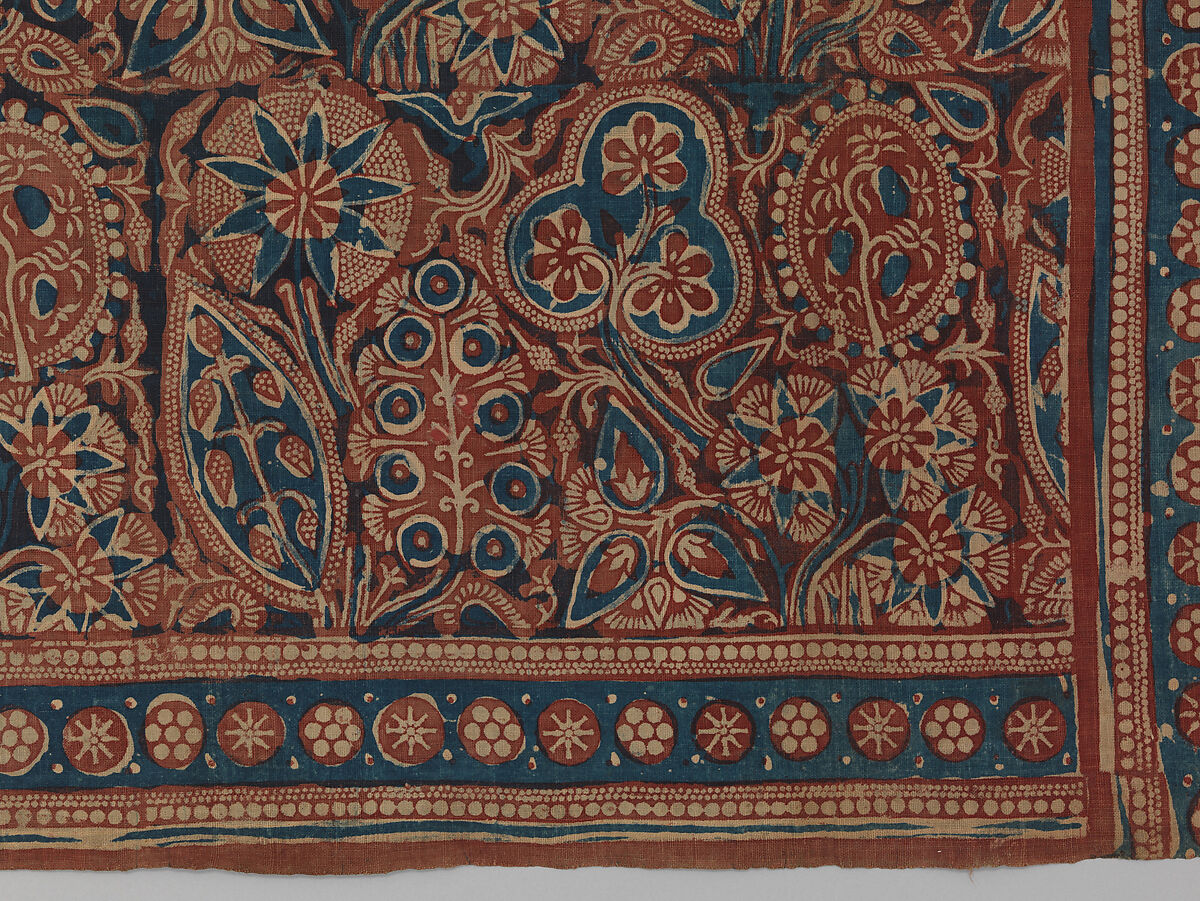 Textile with a Forested Landscape, Cotton, painted resist and block-printed mordant, dyed, India (Gujarat), for the Indonesian market