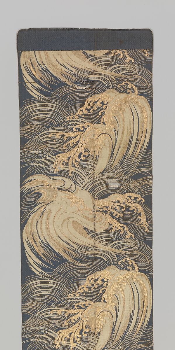 Obi with Stylized Waves, Silk and metallic thread, Japan 