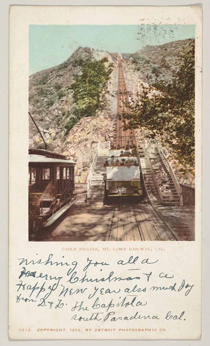 Cable Incline, Mt. Lowe Railway, California, No. 5513, Issued by the Detroit Publishing Company (American), Photochrom 