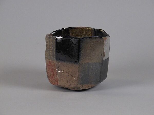 Hexagonal Teabowl with Checkered Design, Ajiki Hiro (Japanese, born 1948), Stoneware, Japan