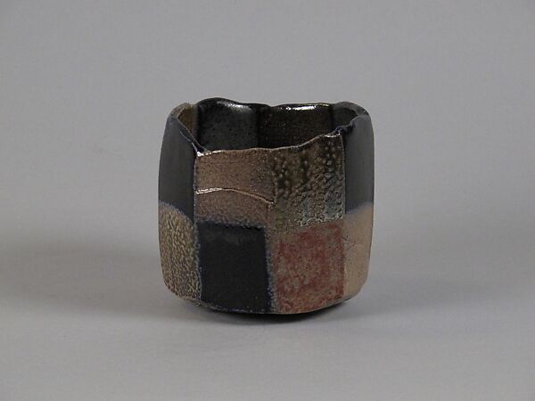 Hexagonal Teabowl with Checkered Design, Ajiki Hiro (Japanese, born 1948), Stoneware, Japan