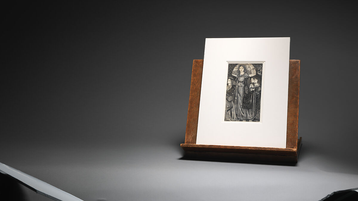 Alice, la Belle Pèlerine, Sir Edward Burne-Jones (British, Birmingham 1833–1898 Fulham), Graphite and black ink, heightened with white, on vellum; the head and shoulders on a subsidiary piece of vellum