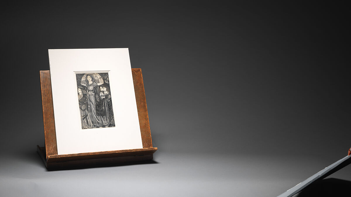 Alice, la Belle Pèlerine, Sir Edward Burne-Jones (British, Birmingham 1833–1898 Fulham), Graphite and black ink, heightened with white, on vellum; the head and shoulders on a subsidiary piece of vellum
