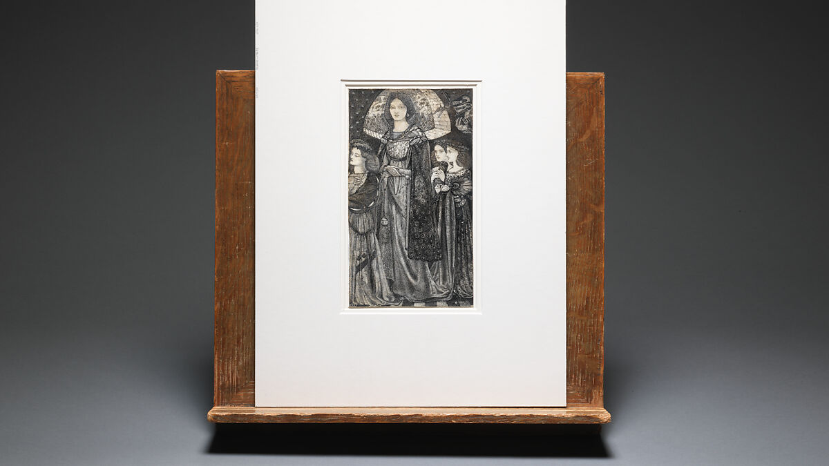 Alice, la Belle Pèlerine, Sir Edward Burne-Jones (British, Birmingham 1833–1898 Fulham), Graphite and black ink, heightened with white, on vellum; the head and shoulders on a subsidiary piece of vellum