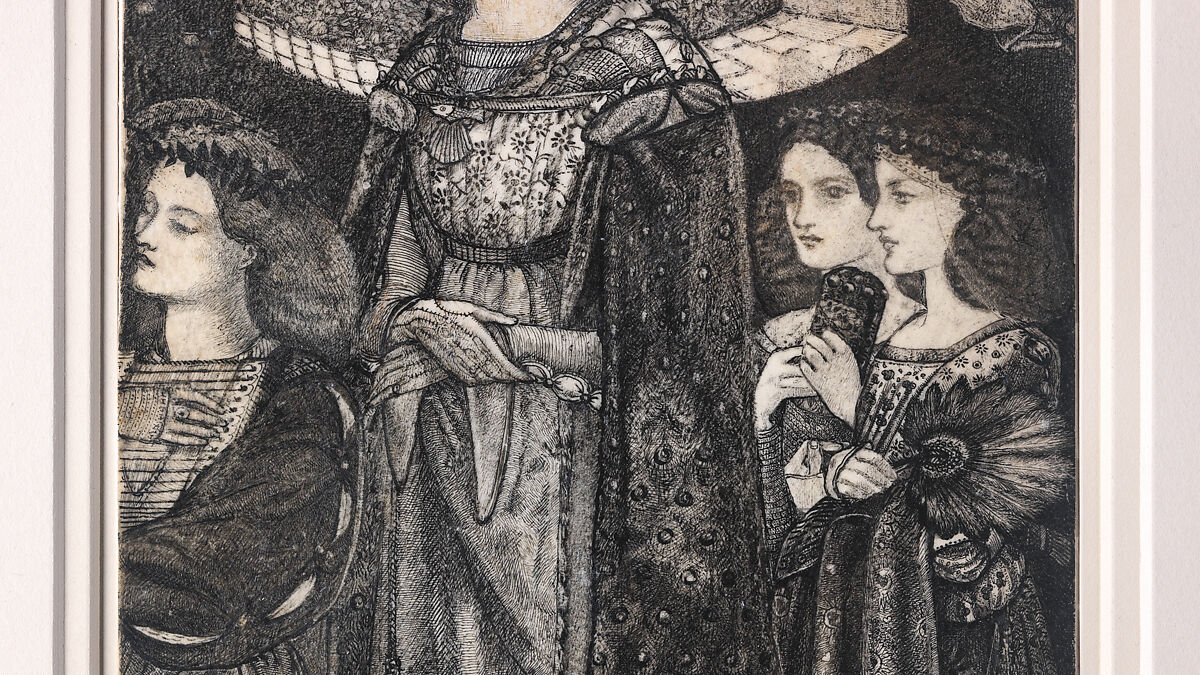 Alice, la Belle Pèlerine, Sir Edward Burne-Jones (British, Birmingham 1833–1898 Fulham), Graphite and black ink, heightened with white, on vellum; the head and shoulders on a subsidiary piece of vellum