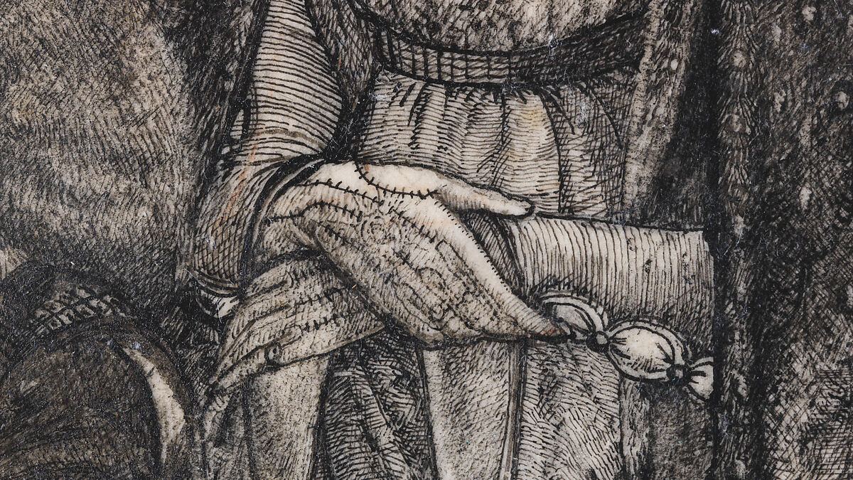 Alice, la Belle Pèlerine, Sir Edward Burne-Jones (British, Birmingham 1833–1898 Fulham), Graphite and black ink, heightened with white, on vellum; the head and shoulders on a subsidiary piece of vellum