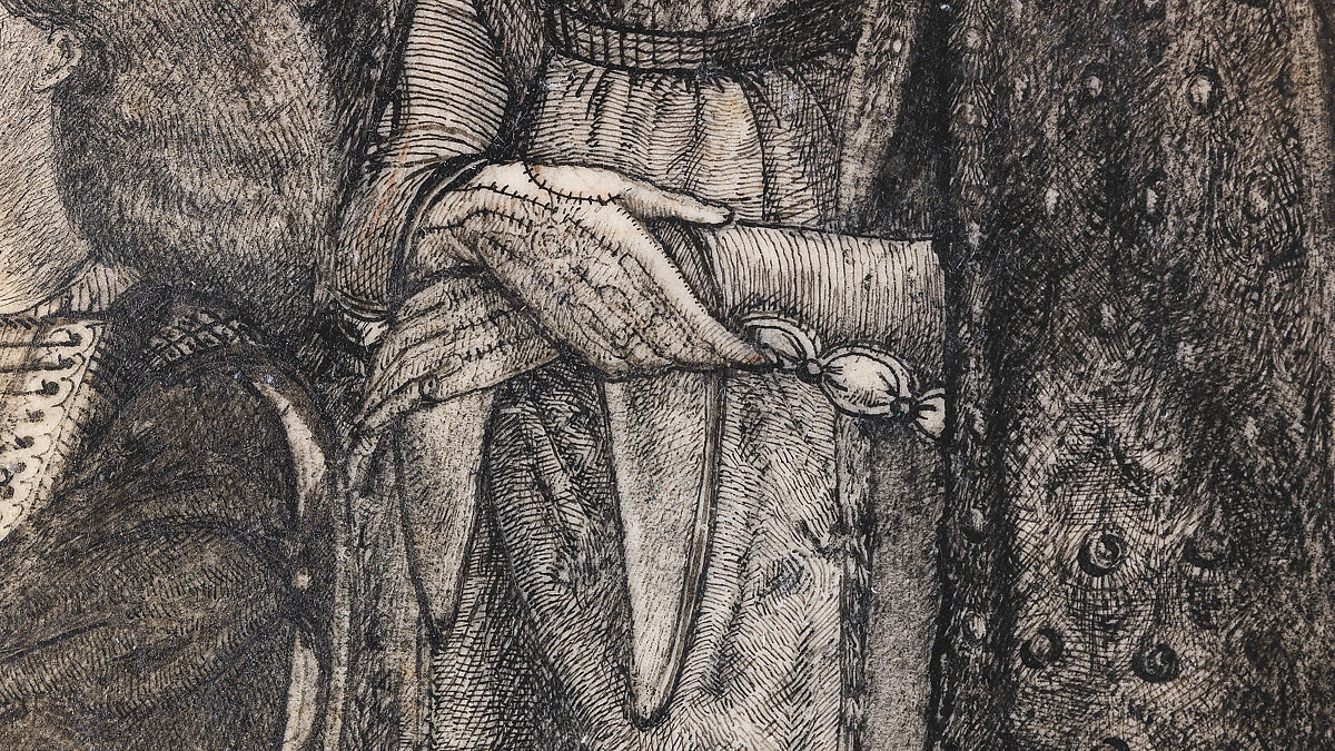 Alice, la Belle Pèlerine, Sir Edward Burne-Jones (British, Birmingham 1833–1898 Fulham), Graphite and black ink, heightened with white, on vellum; the head and shoulders on a subsidiary piece of vellum
