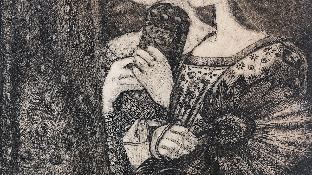 Alice, la Belle Pèlerine, Sir Edward Burne-Jones (British, Birmingham 1833–1898 Fulham), Graphite and black ink, heightened with white, on vellum; the head and shoulders on a subsidiary piece of vellum