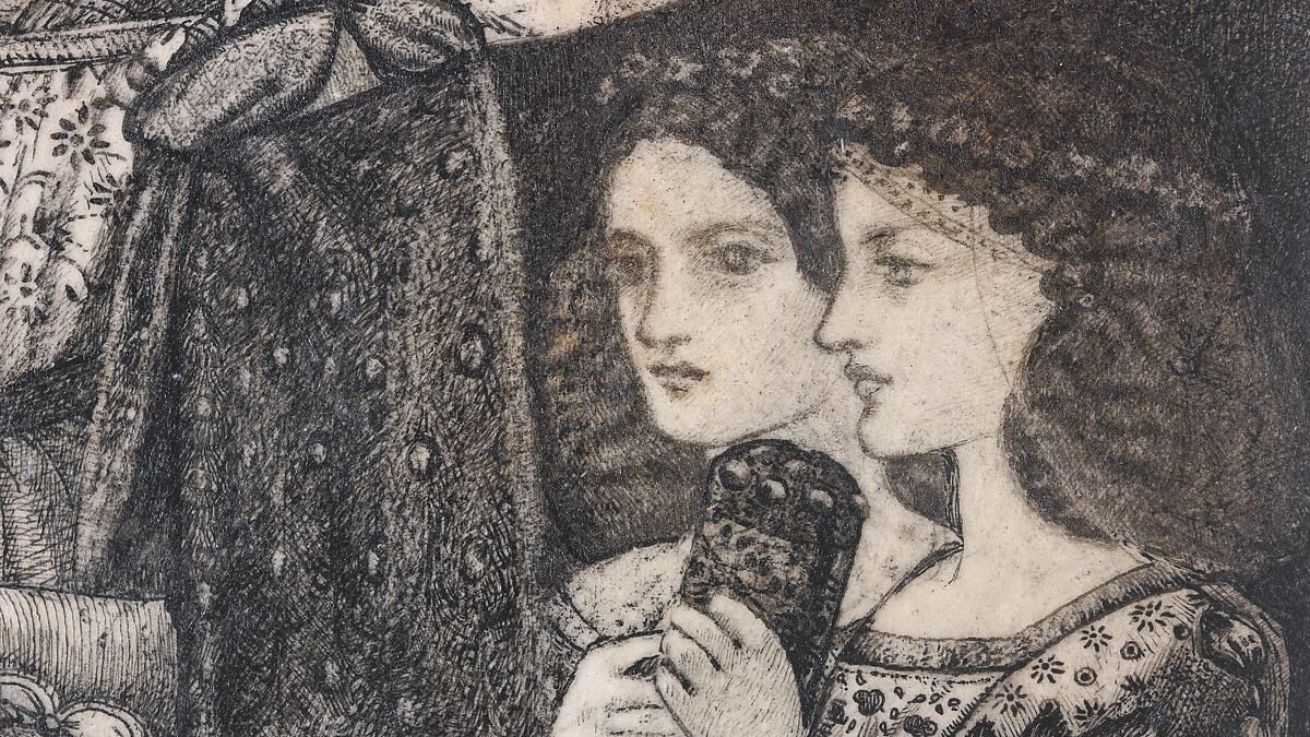 Alice, la Belle Pèlerine, Sir Edward Burne-Jones (British, Birmingham 1833–1898 Fulham), Graphite and black ink, heightened with white, on vellum; the head and shoulders on a subsidiary piece of vellum