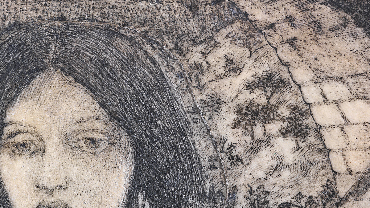 Alice, la Belle Pèlerine, Sir Edward Burne-Jones (British, Birmingham 1833–1898 Fulham), Graphite and black ink, heightened with white, on vellum; the head and shoulders on a subsidiary piece of vellum