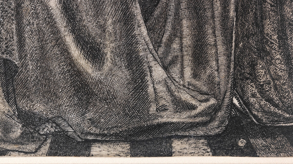 Alice, la Belle Pèlerine, Sir Edward Burne-Jones (British, Birmingham 1833–1898 Fulham), Graphite and black ink, heightened with white, on vellum; the head and shoulders on a subsidiary piece of vellum