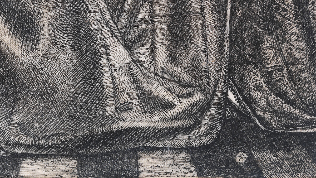 Alice, la Belle Pèlerine, Sir Edward Burne-Jones (British, Birmingham 1833–1898 Fulham), Graphite and black ink, heightened with white, on vellum; the head and shoulders on a subsidiary piece of vellum