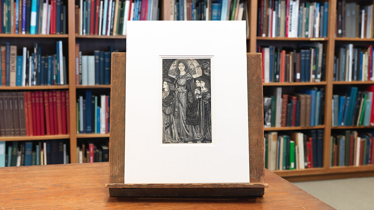 Alice, la Belle Pèlerine, Sir Edward Burne-Jones (British, Birmingham 1833–1898 Fulham), Graphite and black ink, heightened with white, on vellum; the head and shoulders on a subsidiary piece of vellum