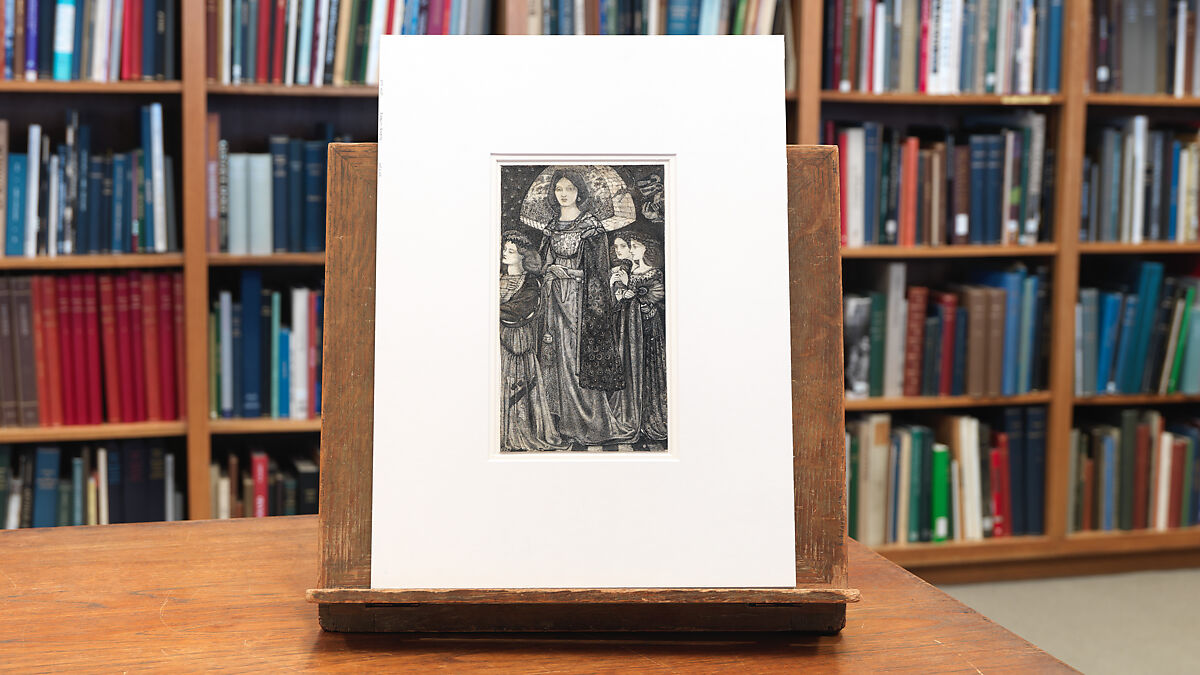 Alice, la Belle Pèlerine, Sir Edward Burne-Jones (British, Birmingham 1833–1898 Fulham), Graphite and black ink, heightened with white, on vellum; the head and shoulders on a subsidiary piece of vellum