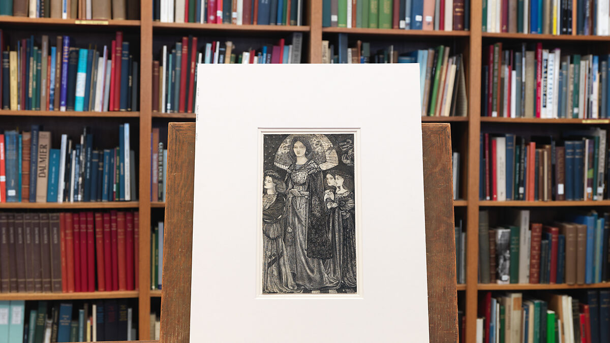 Alice, la Belle Pèlerine, Sir Edward Burne-Jones (British, Birmingham 1833–1898 Fulham), Graphite and black ink, heightened with white, on vellum; the head and shoulders on a subsidiary piece of vellum