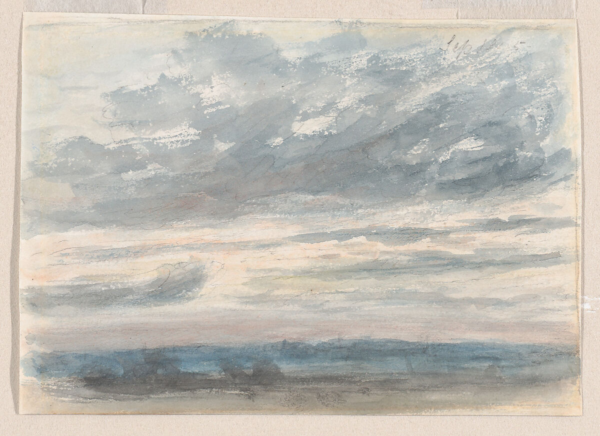 Cloud study, John Constable (British, East Bergholt 1776–1837 Hampstead), Watercolor over graphite 