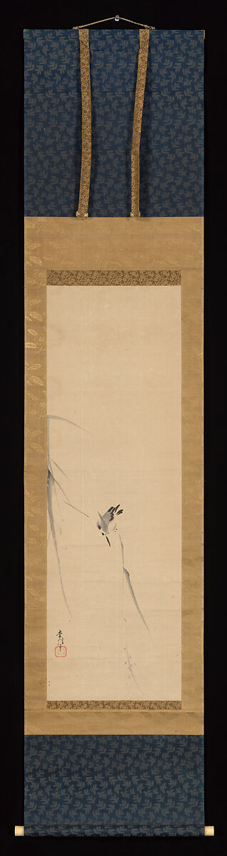 Kingfisher, Kano Tsunenobu (Japanese, 1636–1713), One of a triptych of hanging scrolls; ink and color on paper, Japan
