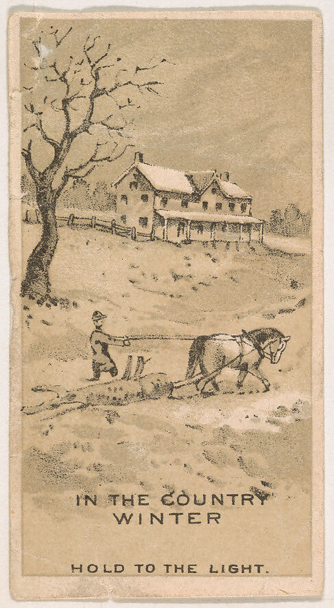 In the Country Winter, from the Magic Changing Cards series (N223) issued by Kinney Tobacco Company, Issued by Kinney Brothers Tobacco Company, Commercial color lithograph 