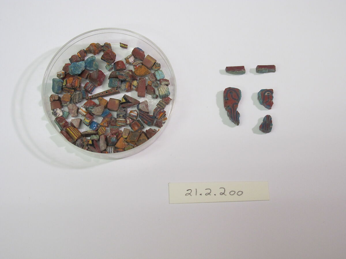 Inlays from shrine: patterned fragments, Glass