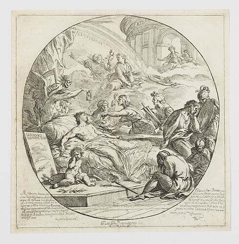 An allegorical composition relating to mortality(?), the three Fates surround a dying man (the artist's brother)