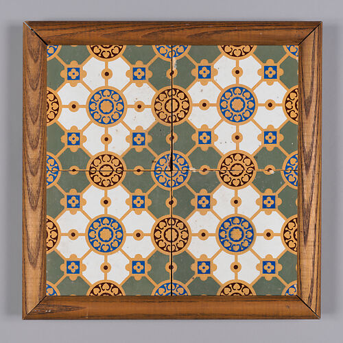 Panel of four tiles, framed