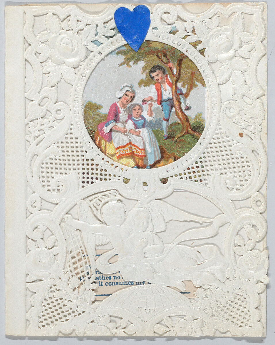 Valentine, Anonymous, Cameo-embossed, open-work lace paper, chromolithography, colored paper 