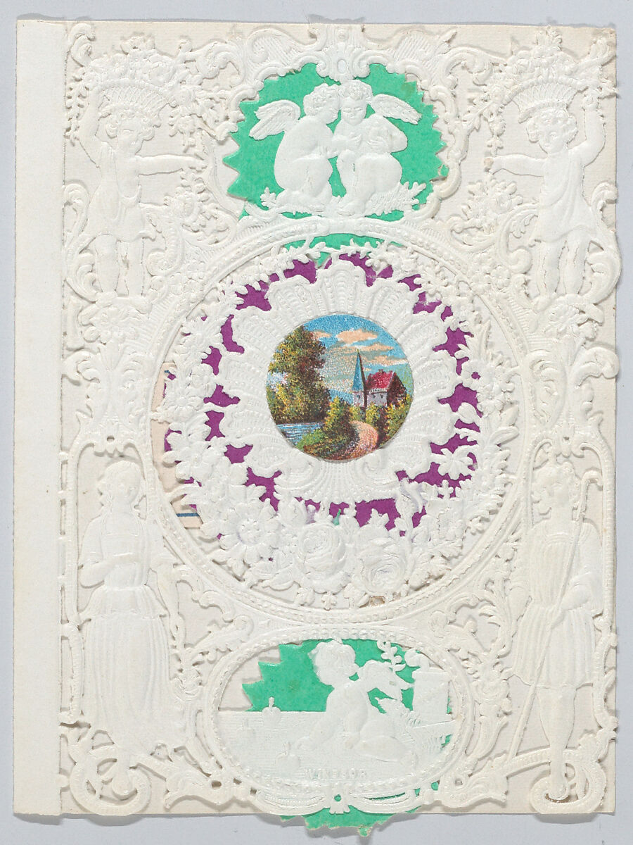 Valentine, Anonymous, Cameo-embossed, open-work lace paper, chromolithography, colored paper 