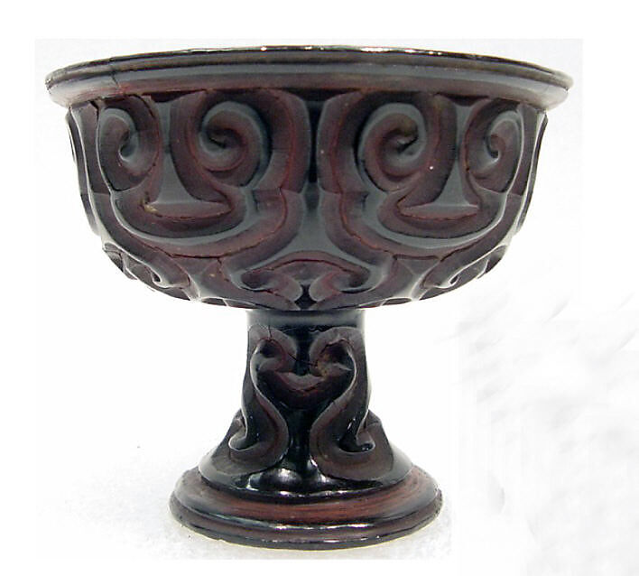 Stem Cup with Pommel Scroll Design, Carved lacquer (tixi), China 