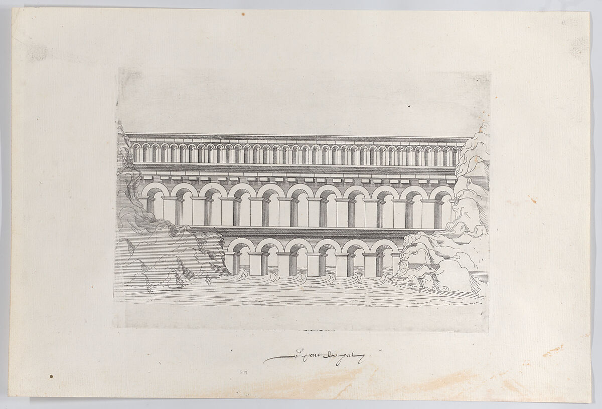 The Bridge of the Gal (Gard), Jacques Androuet Du Cerceau (French, Paris 1510/12–1585 Annecy), Etching 