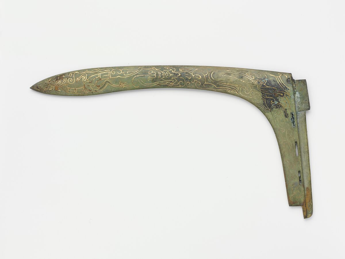 Dagger-axe blade (ge), Bronze inlaid with gold, China 