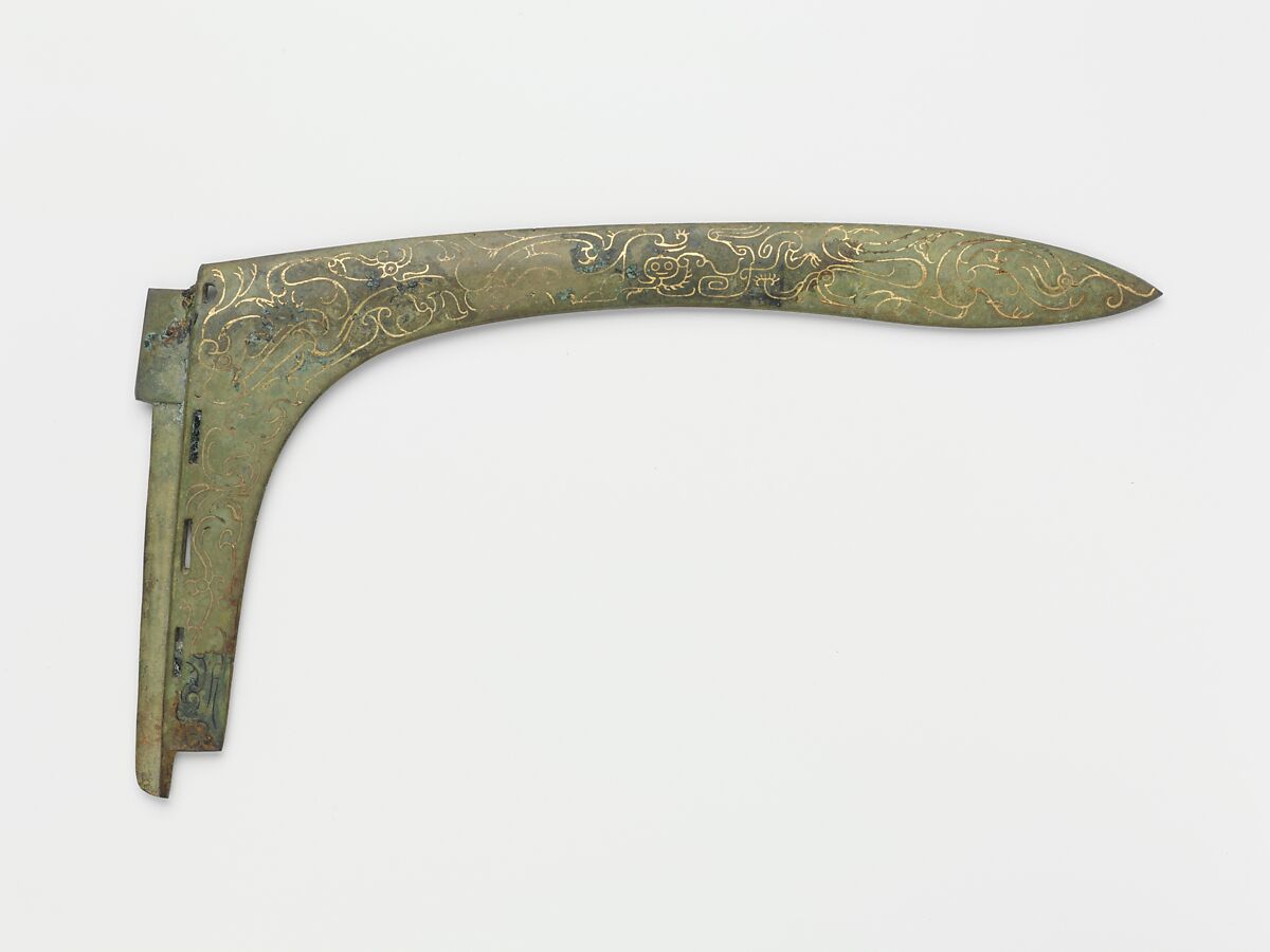 Dagger-axe blade (ge), Bronze inlaid with gold, China