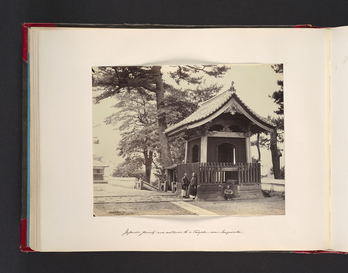 Japanese Priests and Entrance to a Temple, Near Nagasaki, Attributed to John Thomson (British, Edinburgh, Scotland 1837–1921 London), Albumen silver print from glass negative 