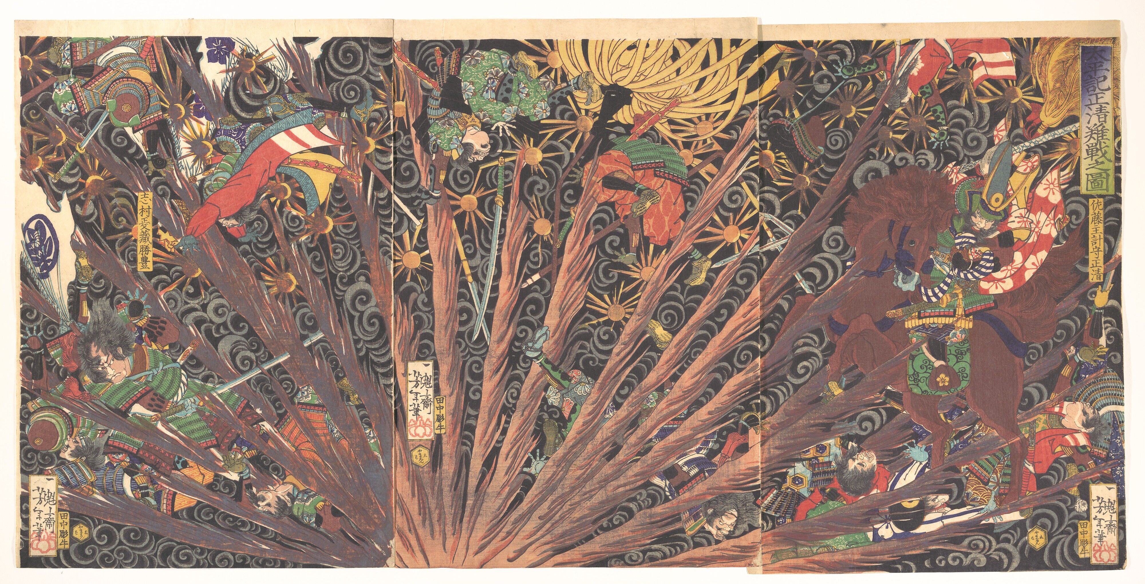 絵画+タペストリー Struggle Tsukioka Yoshitoshi - Masakiyo's Challenging Battle, from Taiheiki