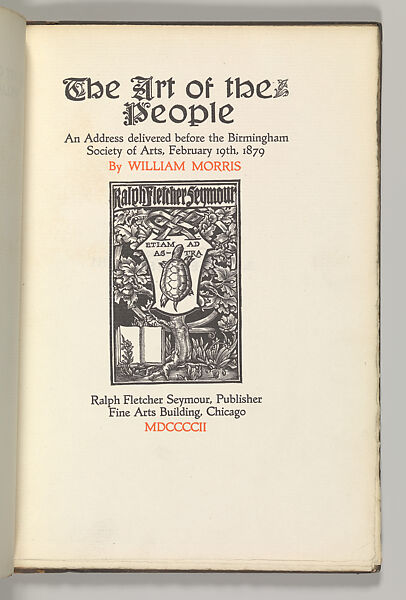 An address delivered before the Birmingham Society of Arts, February 19th, 1879, Elbert Green Hubbard (American, Bloomington, Illinois 1856–1915 at sea), Book