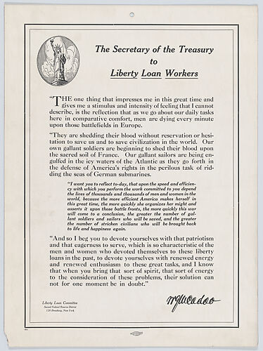 The Secretary of the Treasury to Liberty Loan Workers