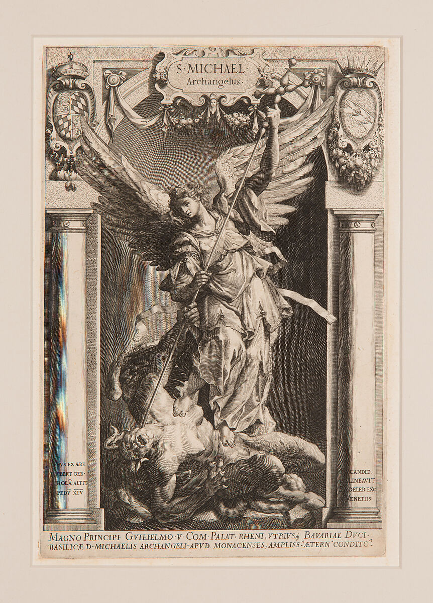 The Archangel Michael Defeating Satan, in a Niche, Lucas Kilian (German, Augsburg 1579–1637 Augsburg), Engraving 