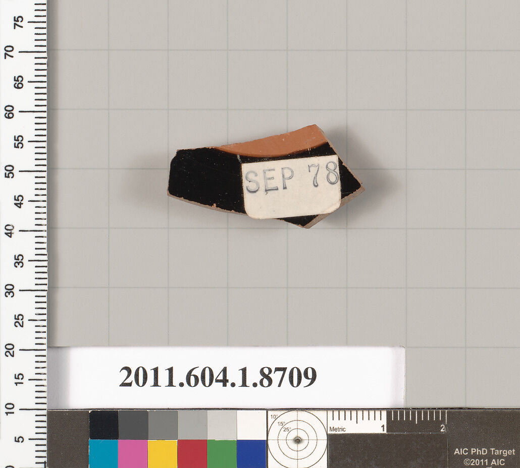 Terracotta fragment of a kylix (drinking cup), Terracotta, Greek, Attic