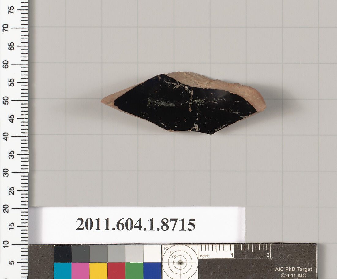 Terracotta fragment of a kylix (drinking cup), Terracotta, Greek, Attic