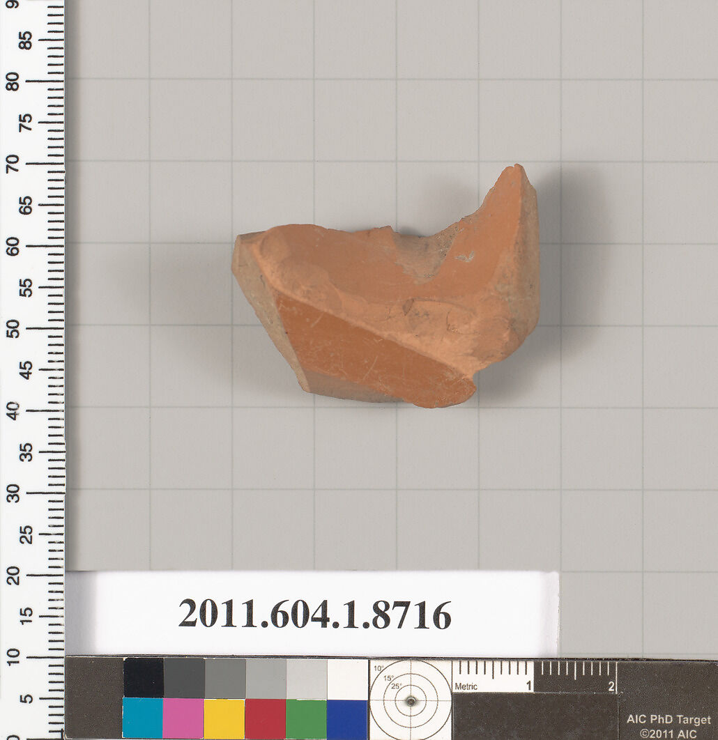Terracotta fragment of a kylix (drinking cup), Terracotta, Greek, Attic