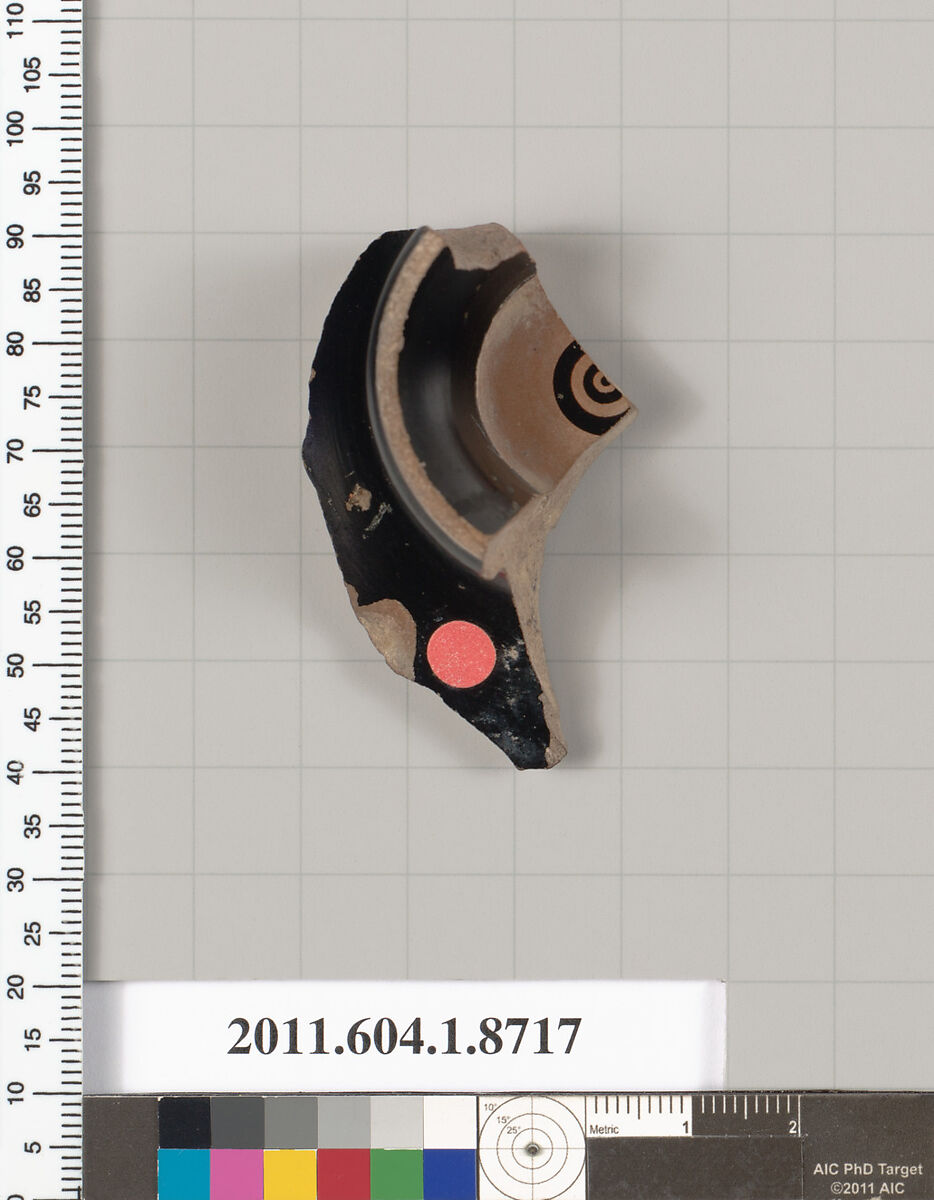 Terracotta fragment of a kylix (drinking cup), Terracotta, Greek, Attic
