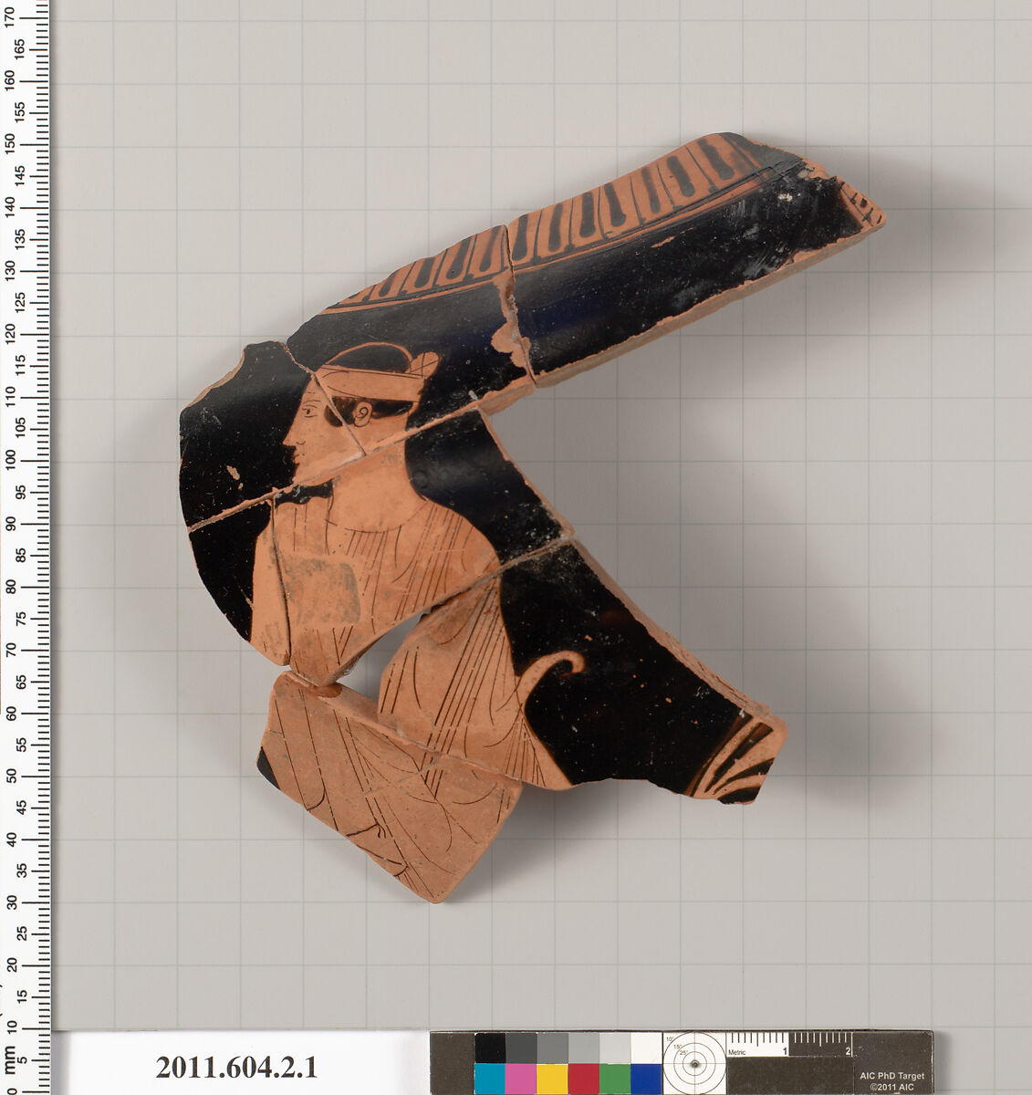 Terracotta fragment of a neck-amphora (jar), Terracotta, Greek, Attic 