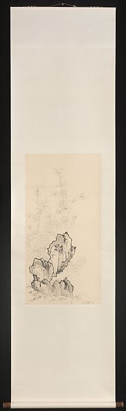 Flowering Peach and Rock, Xie Zhiliu (Chinese, 1910–1997), Drawing mounted as a hanging scroll; ink on paper, China