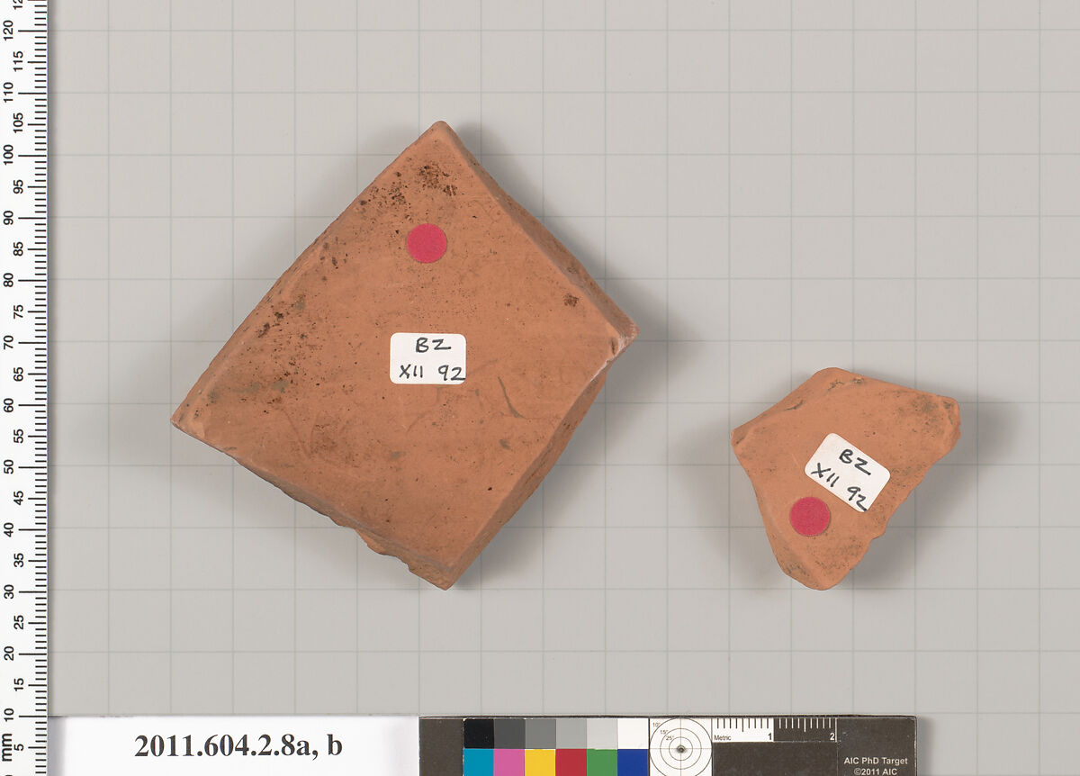 Terracotta fragments of a neck-amphora (jar), Terracotta, Greek, Attic
