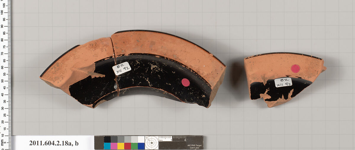 Terracotta fragments of a neck-amphora (jar), Terracotta, Greek, Attic