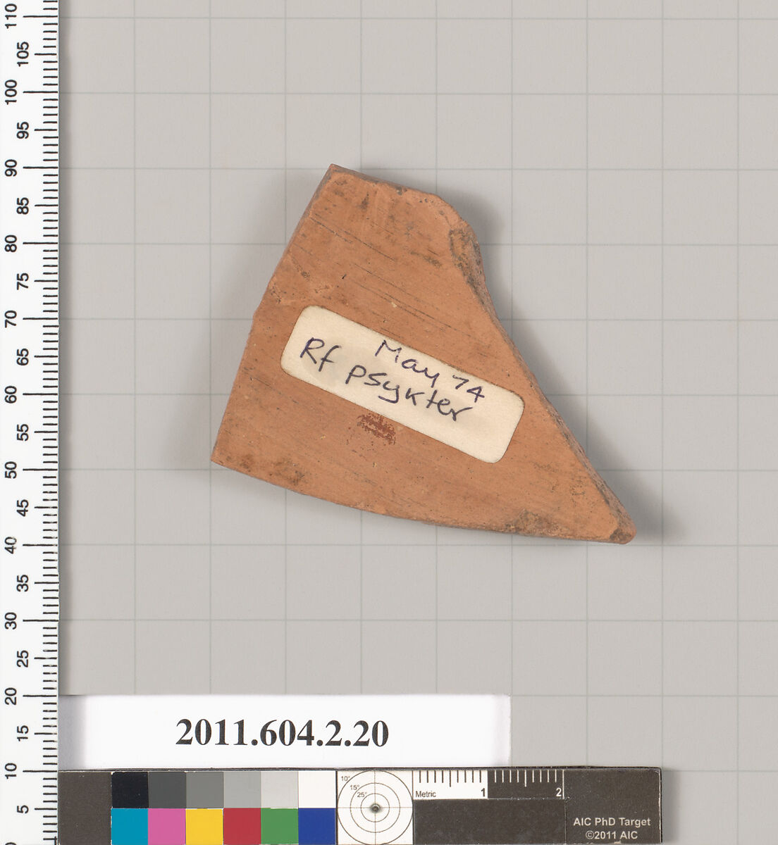 Terracotta fragment of a psykter (vase for cooling wine), Terracotta, Greek, Attic